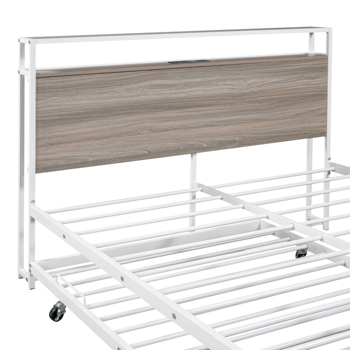 Platform Bed Frame With Trundle, USB Ports And Slat Support, No Box Spring Needed