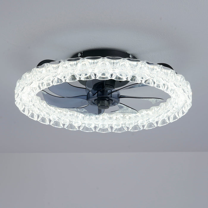 LED Light Source And Remote Control, 3000 - 6500K Dimmable Flush Mount LED Fan Light, 6 Speeds, Quiet DC Motor - Matte Black
