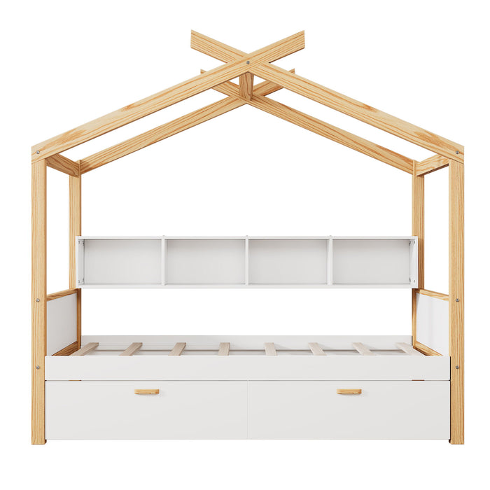 House Bed With Bookshelf Storage