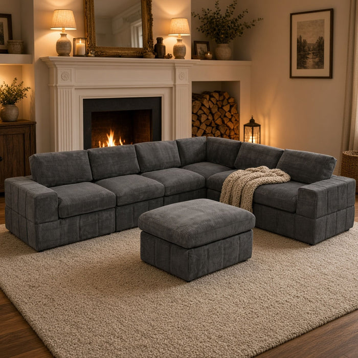 Oversized Modular Sectional Sofa, 7 Piece Reversible With Ottoman - Dark Gray
