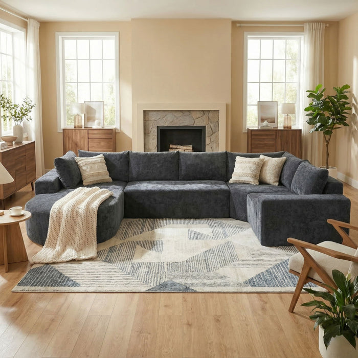 Modular Cloud Sectional Sofa Set, U-Shaped Upholstered Couch With Deep Seat
