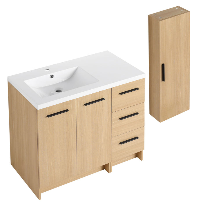 Freestanding Bathroom Vanity Set With Tall Linen Cabinet, 3 Drawers And Large Storage, Single Sink