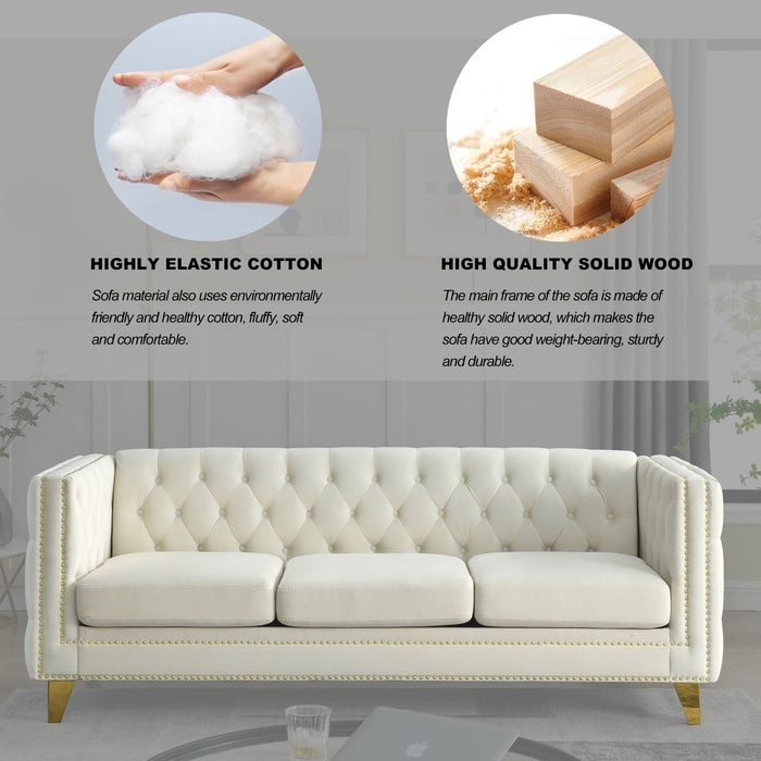 Upholstered Couch Sofa With Button Tufting For Living Room
