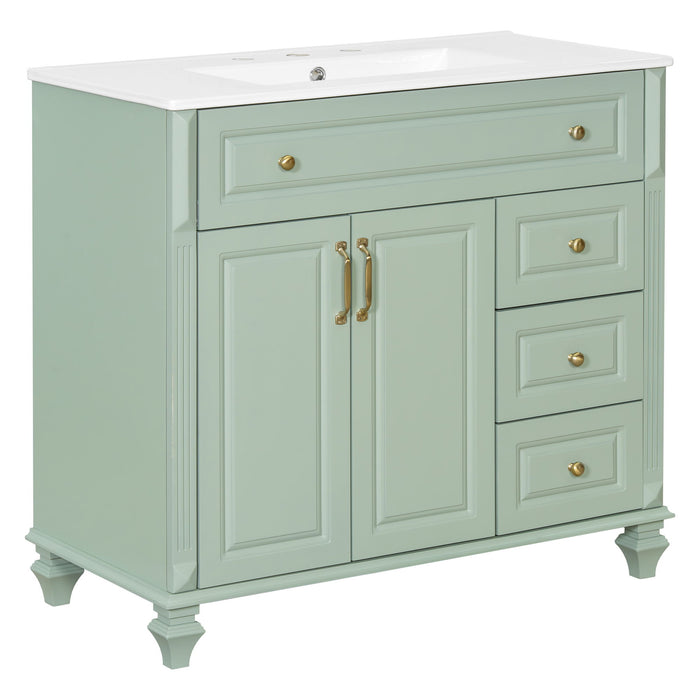 Modern Bathroom Vanity With Sink, 3 Drawers & 2 Doors