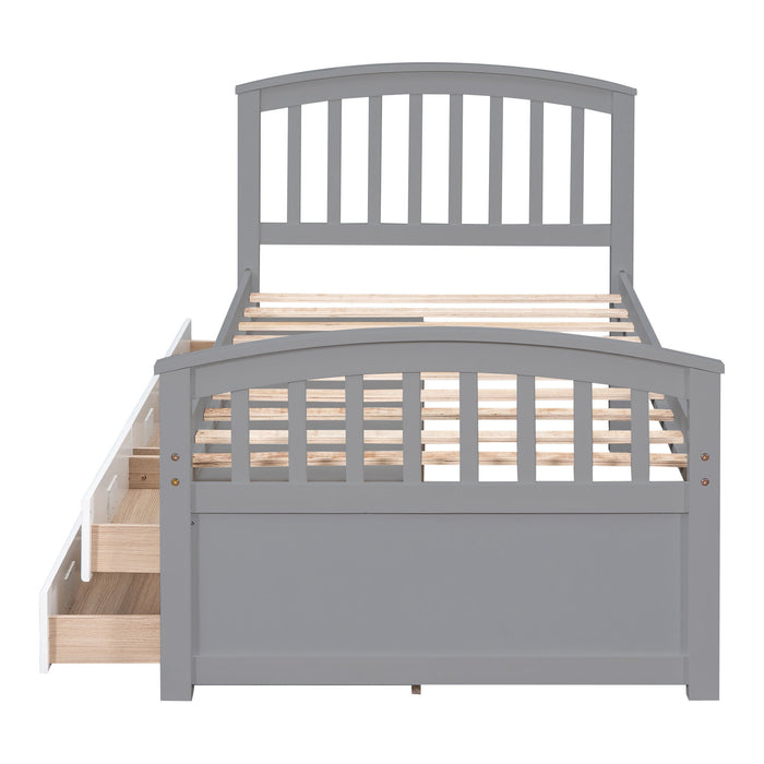 Platform Storage Bed Solid Wood Bed With 6 Drawers