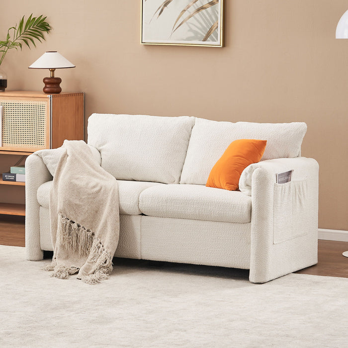 Modern Loveseat Sofa 2 Seater Plush Chenille Fabric Couch With High Density Foam Cushions - Ivory White