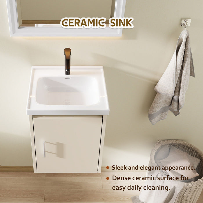 16" Floating Bathroom Vanity Combo, Wall Mounted Cabinet With Sink & Soft Close Doors For Small Bathrooms - Khaki