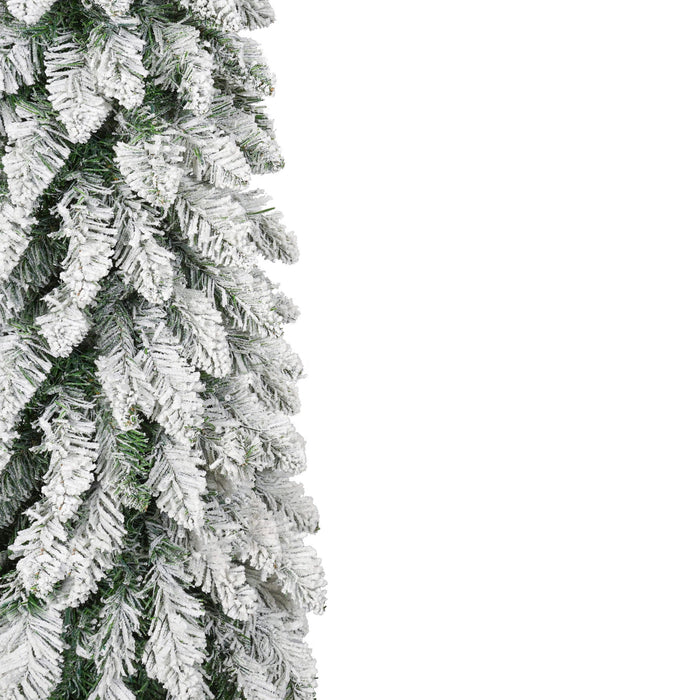 Slim Snow Flocked Pre Lit Pencil Christmas Tree, 3.9Ft / 5.9Ft / 7.9Ft With 750 Branch Tips, 480 LED Lights, Warm Glow, For Indoor Holiday Decor - White
