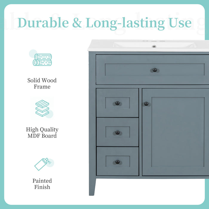 Bathroom Vanity With Sink, 3 Drawers And Adjustable Shelf, Freestanding Storage Unit
