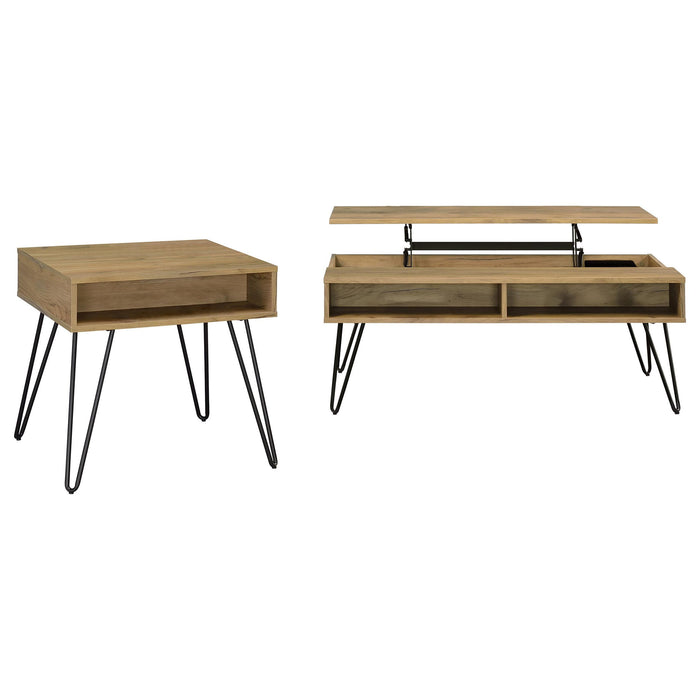 2 Piece Lift Top Coffee And End Table Set With Hairpin Legs - Golden Oak