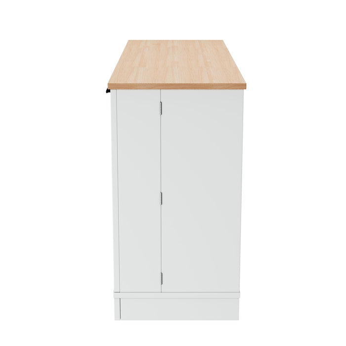 Sideboard With Extendable Table, Adjustable Shelves, 3 Tier Pull Out Rack - White
