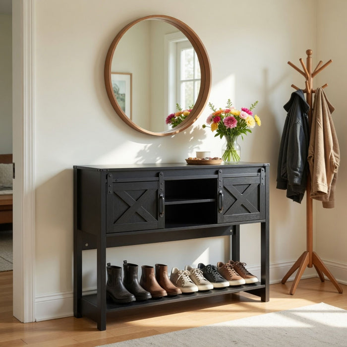 Farmhouse Entryway Table With Sliding Barn Door