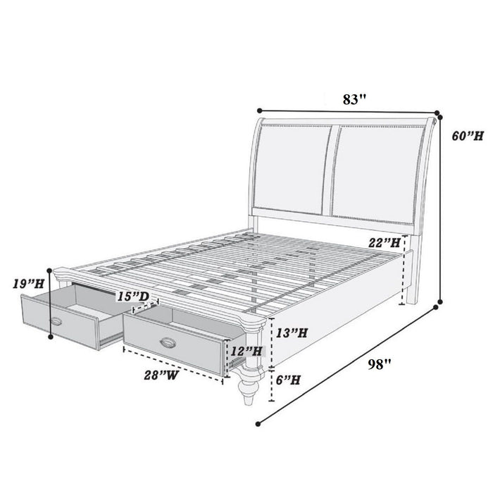 Bed With 2 Panel Upholstered Headboard And Footboard Drawers