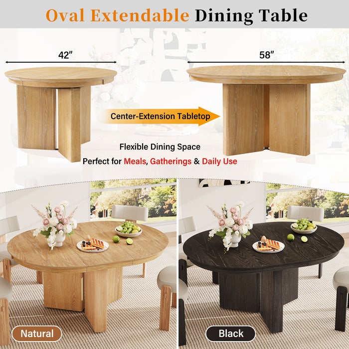 Farmhouse Oval Extendable Dining Table With Pedestal Base