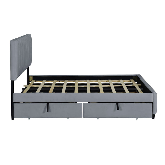 Platform UpholsteredBed With 2 Drawers And Twin Long Trundle