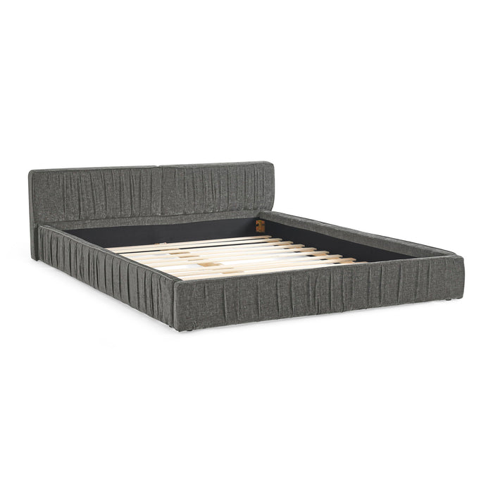 Modern Upholstered Platform Bed Frame With Pleated Design