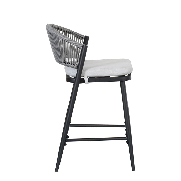 Outdoor 26" Counter Height Metal Frame Counter Stools With Scallop Shaped Backrest & Water Resistant Cushions