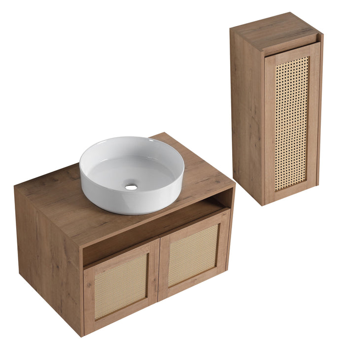 Bathroom Vanity With Art Sink And Side Cabinet, Float Mounting Design