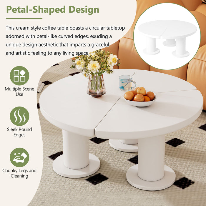 Round Petal Shaped Coffee Table With 3 Thick Legs