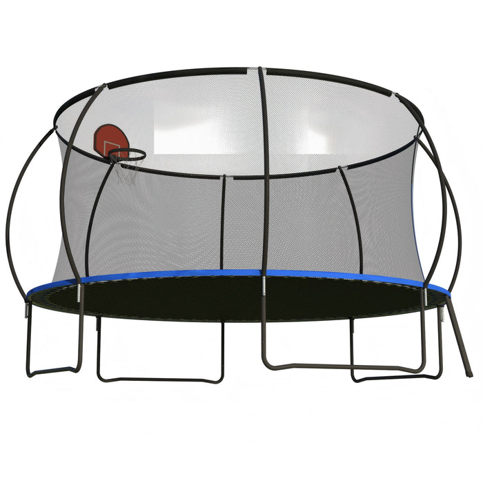 Pumpkin 14 Ft Outdoor Trampoline With Basketball Hoop Enclosure Net Ladder And Metal - Black / Blue