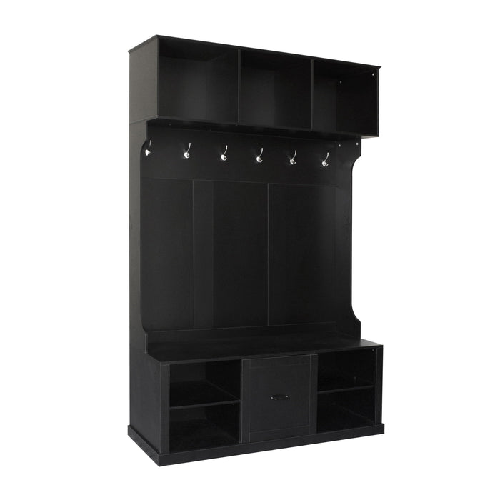 Hall Tree With 6 Hooks, Coat Hanger, Entryway Bench