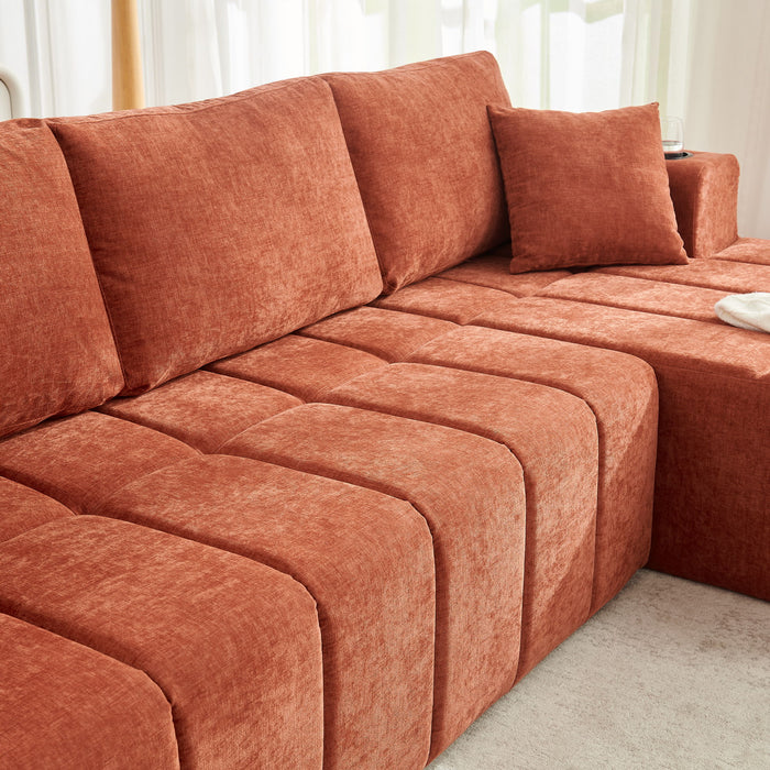 L - Shaped Sectional Sofa With Cup Holders & Side Pockets