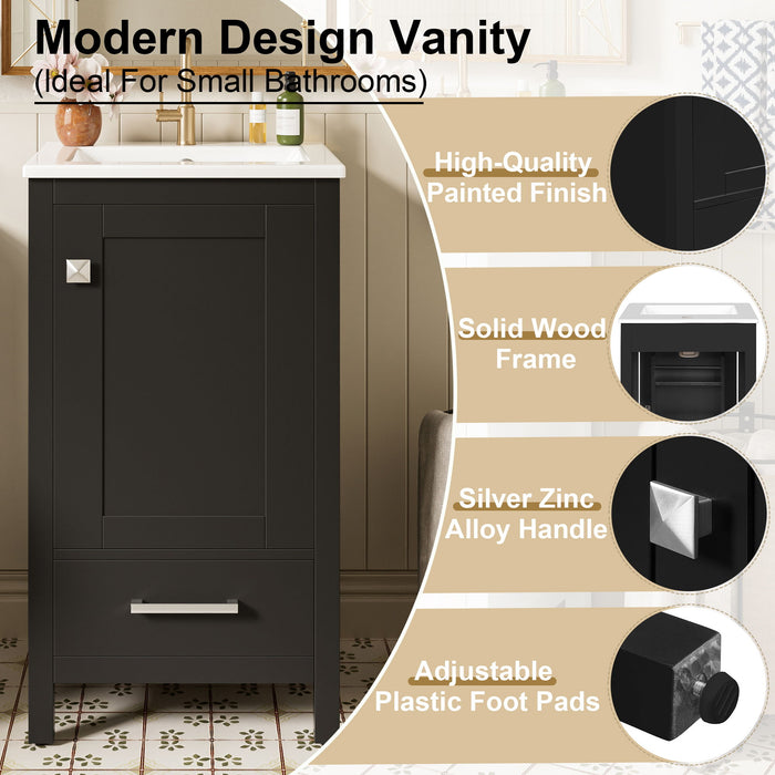 Bathroom Vanity With Ceramic Sink, Soft Close Drawers, Door Organizer, Divider Drawer, Adjustable Foot Pads