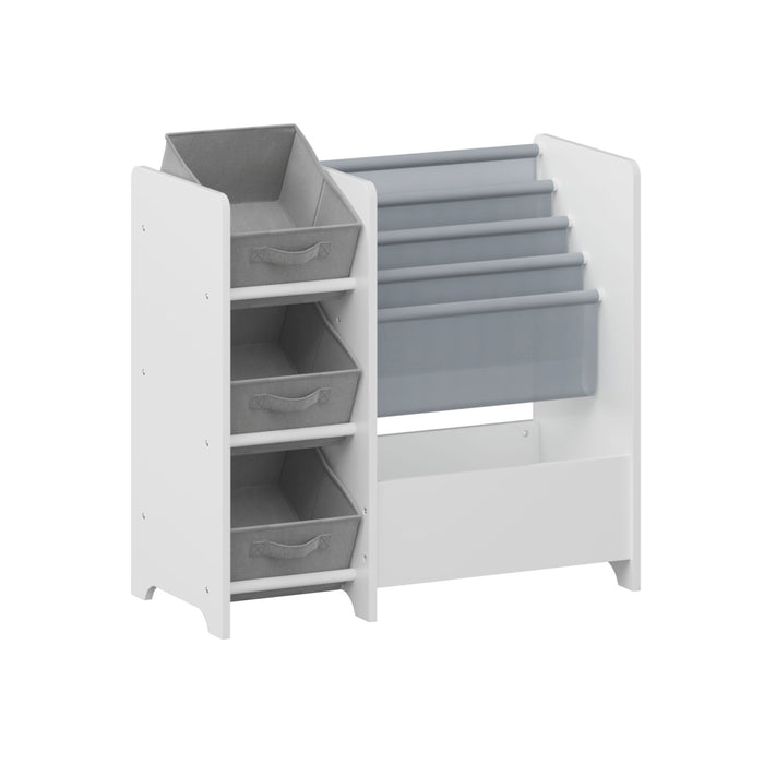 Bookshelf And Toy Storage Organizer, Multifunctional 4 Tier With 3 Collapsible Drawers - White