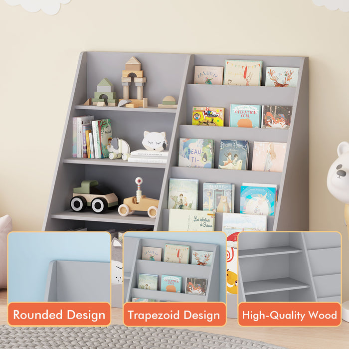 Bookshelf And Toy Storage Organizer, 4 Tier Bookcase With Display Stand For Playroom