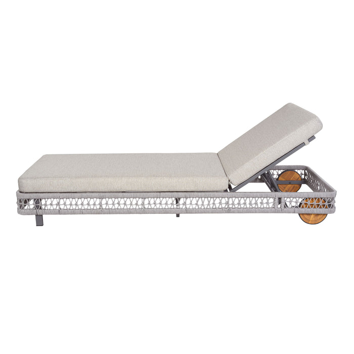 Outdoor Chaise Lounge With Wheels, 5 Position Adjustable Backrest
