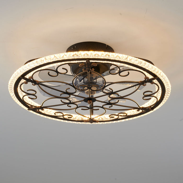 Caged Ceiling Fan With Remote Controlled LED Light - Matte Black