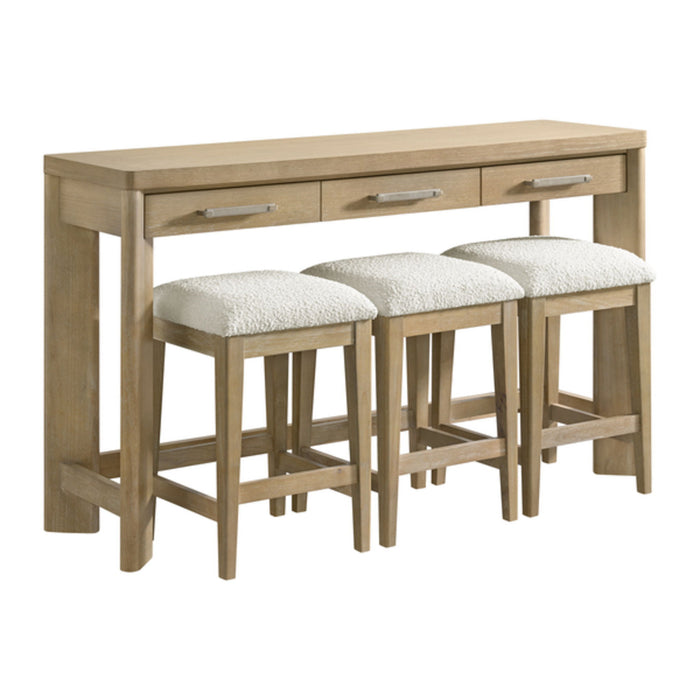Pacific Grove - 62" Console Table With 3 Stools With Three Drawers, Oak Veneer, And Solid Wood Construction - Sand Dune
