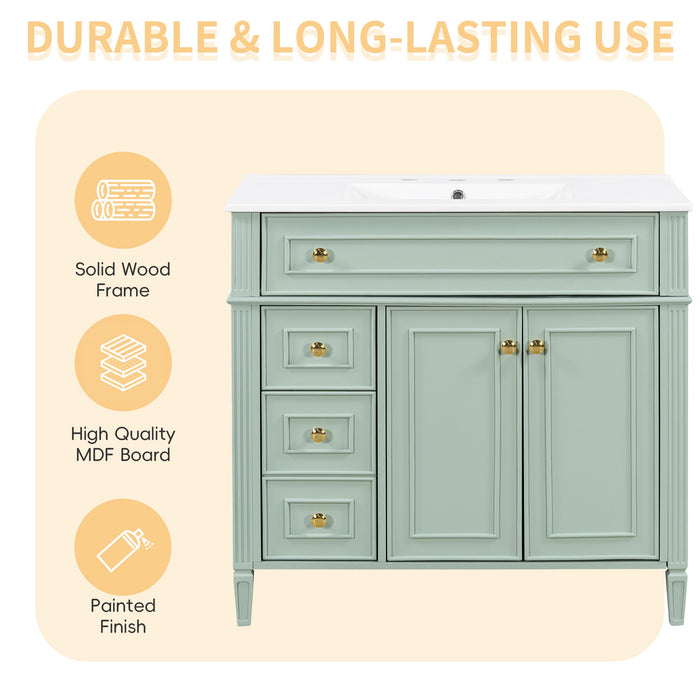 Bathroom Vanity With Sink, 3 Drawers & 2 Soft-Close Doors