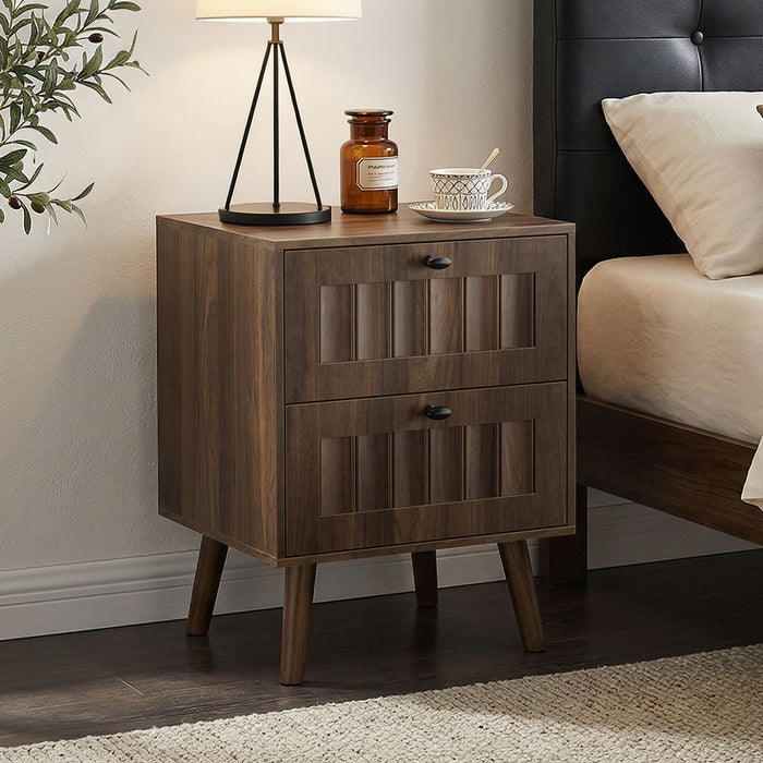 Double Drawer Bedside Table (Set of 2) - Walnut