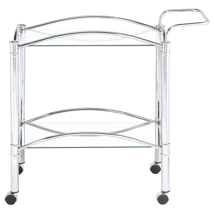 Porch & Den - 2 Tier Rectangular Glass Shelf Bar Cart With Glass - Chrome