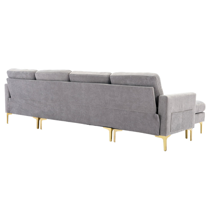 Modern L - Shape Convertible Sectional Sofa With Movable Ottoman