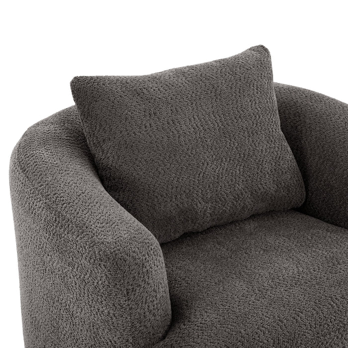 360° Swivel Barrel Sofa Chair With Throw Pillow, Chenille Upholstered Accent Chair