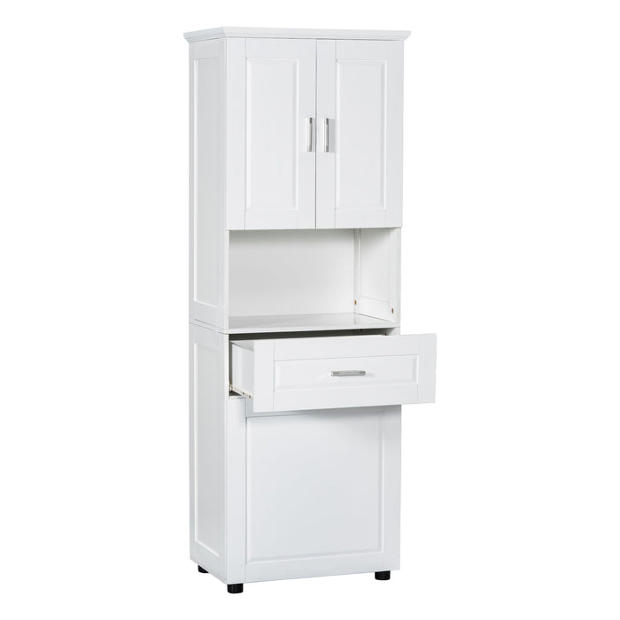 Tall Bathroom Cabinet With Tilt-Out Laundry Basket And Upper Storage