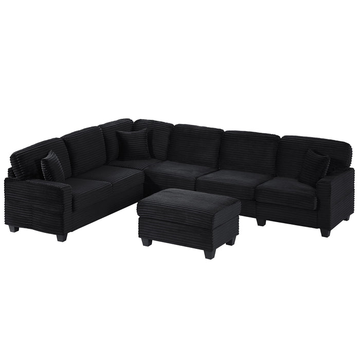 Upholstered U-Shaped Sectional Sofa With Movable Ottoman And Side Storage Pockets