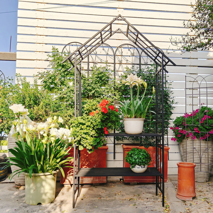 Garden Arch With Bench Turned Into Flower Stand Climbing Plants Support Outdoor - Black