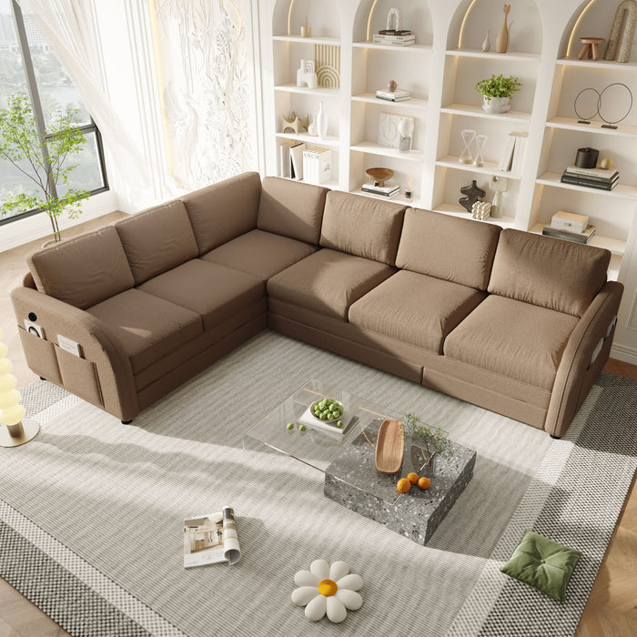 L-Shaped Couch With Pull-Out Bed, Convertible Sleeper Sofa With Side Pocket & USB Port
