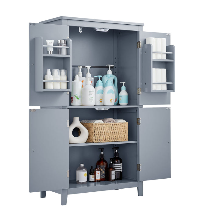 Elegant Bathroom Floor Storage Cabinet With 4 Doors, Adjustable Shelves
