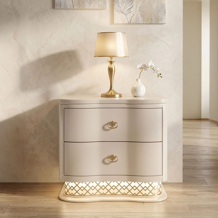 Flora - 2 Drawer Nightstand With LED - Champagne