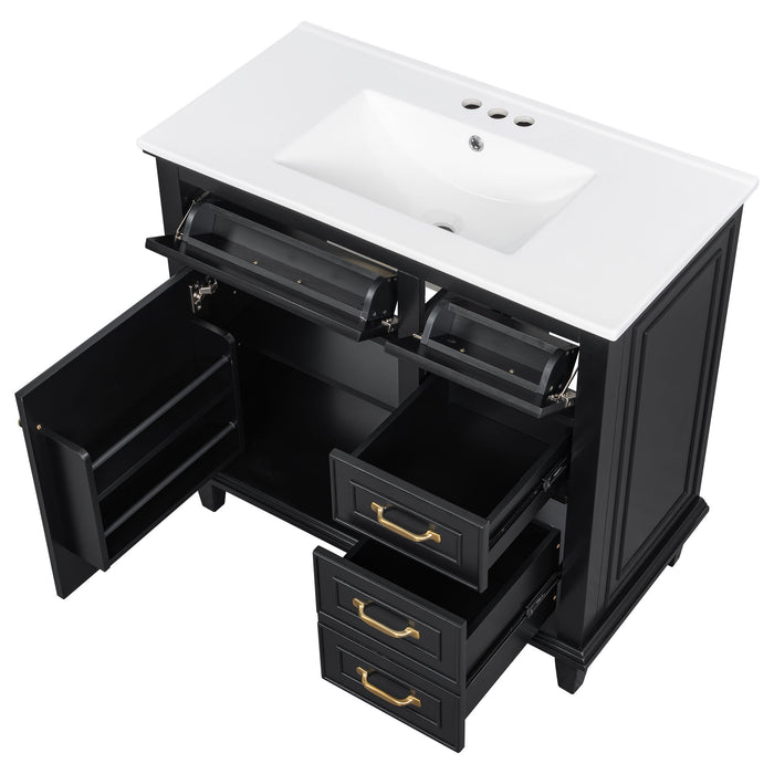 Modern Bathroom Vanity With Sink Top, Flip Drawers, Adjustable Shelf