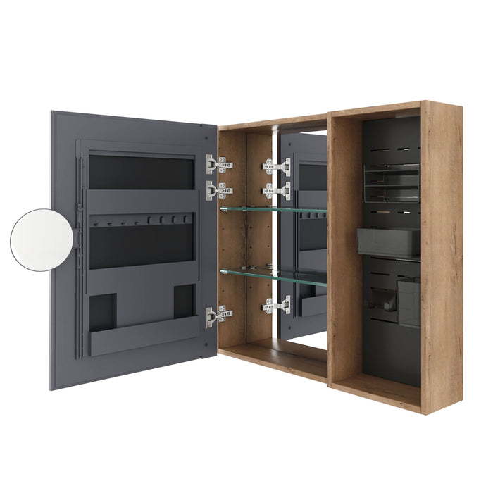 Wall Mounted Bathroom Mirror Cabinet & Adjustable Shelves - Imitative Oak