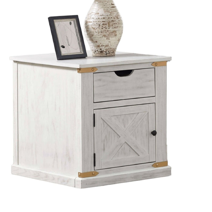 End Table With Storage Drawer And Shelves - Antique White / Gold