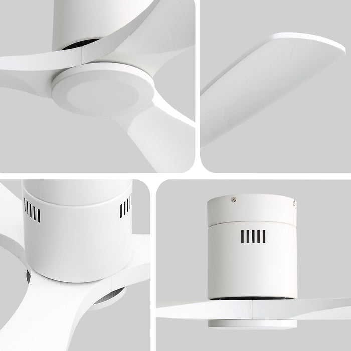 52" Flush Mount Ceiling Fan & Remote, No Light, 3 Blades, 6 Speed DC Motor For Indoor Patio - White