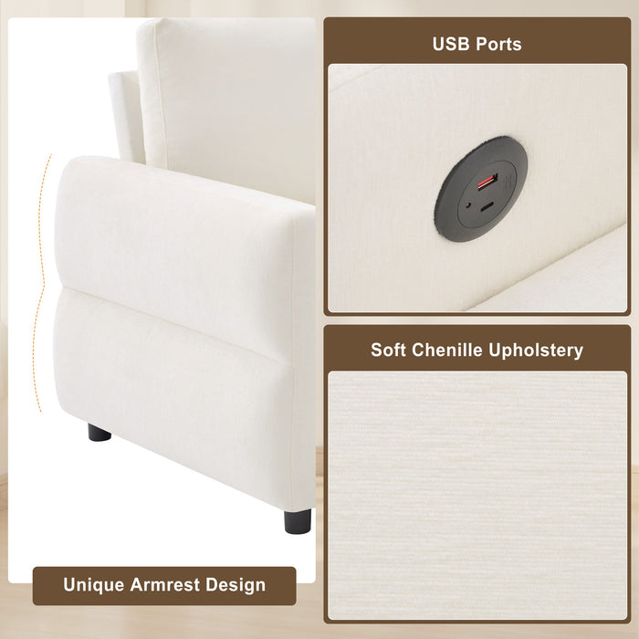 Convertible Sofa Bed Loveseat With Adjustable Backrest And USB Ports
