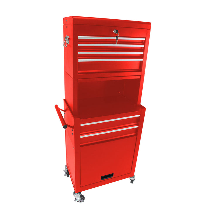6 Drawer Lockable Tool Cabinet On Wheels, Steel Rolling Tool Chest With Detachable Toolbox