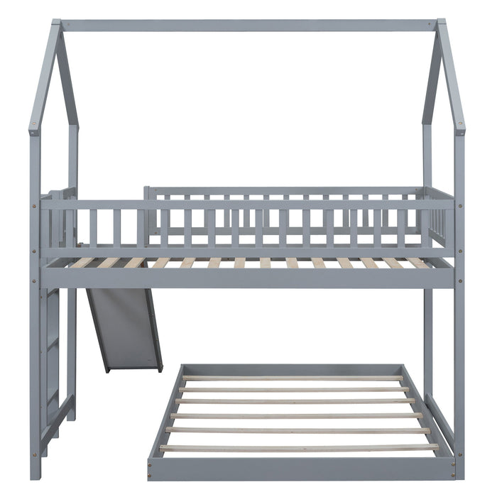 House Bunk Bed With Slide And Built In Ladder